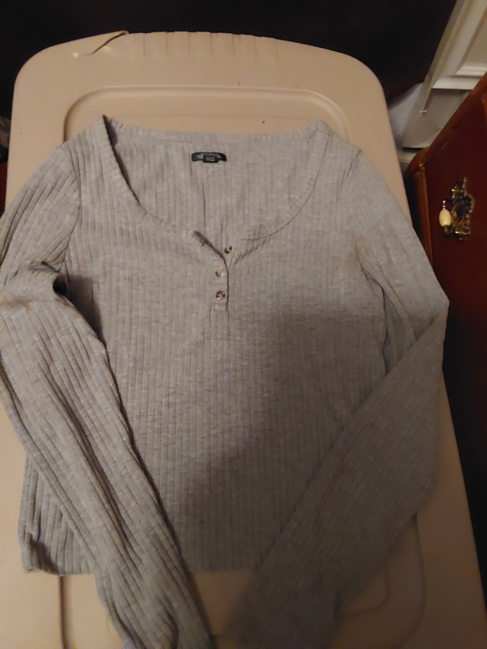 wild fable Light Gray Ribbed Henley Long-Sleeve Top
